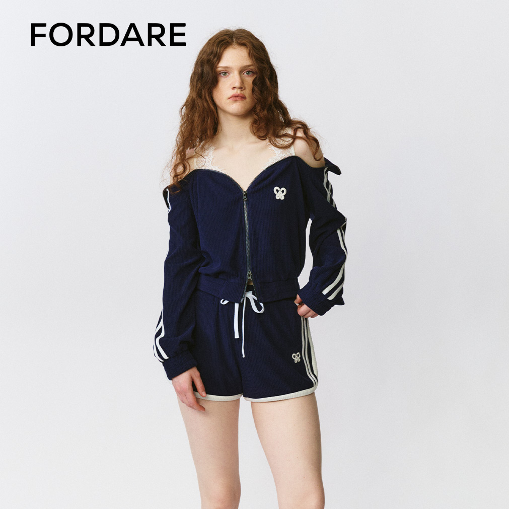 FORDARE/福蝶25早秋解构蕾丝肩带运动外套女性感上衣短裤套装