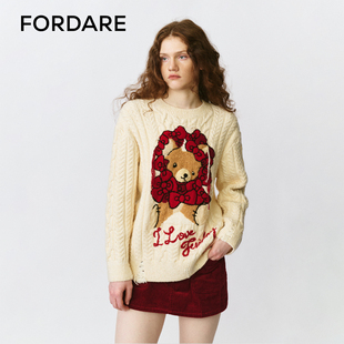 FORDARE 福蝶25秋冬蝴蝶结独角小熊套头毛衫
