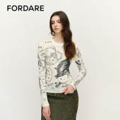 女打底衫 FORDARE 福蝶25春夏趣味手绘感涂鸦感恶搞摇滚长袖