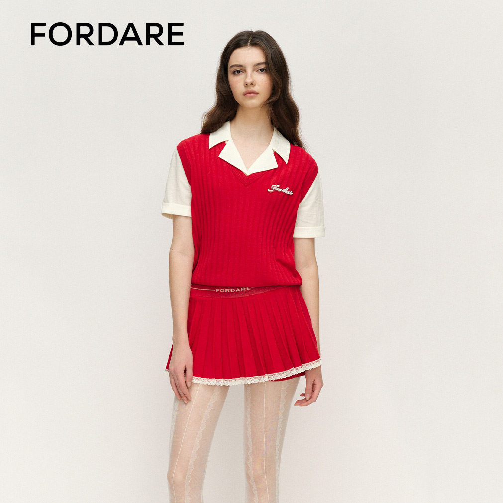 FORDARE/福蝶25春夏针织抽条短袖上衣&针织两层百褶短裙,女装/女士精品,T恤,淘宝优惠券,粉丝福利购,淘宝优惠卷