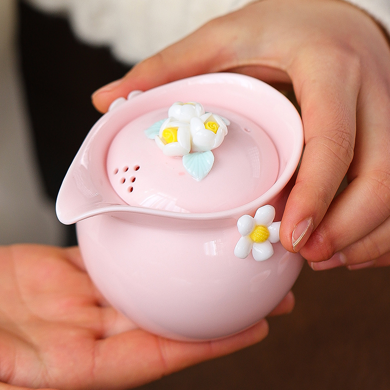陶瓷泡茶壶单壶粉色功夫小茶壶女士精致茶具一人用家用防烫手抓壶