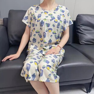 人造棉家居服两件套宽松大码 妈妈装 可外穿 套装 棉绸睡衣女夏季