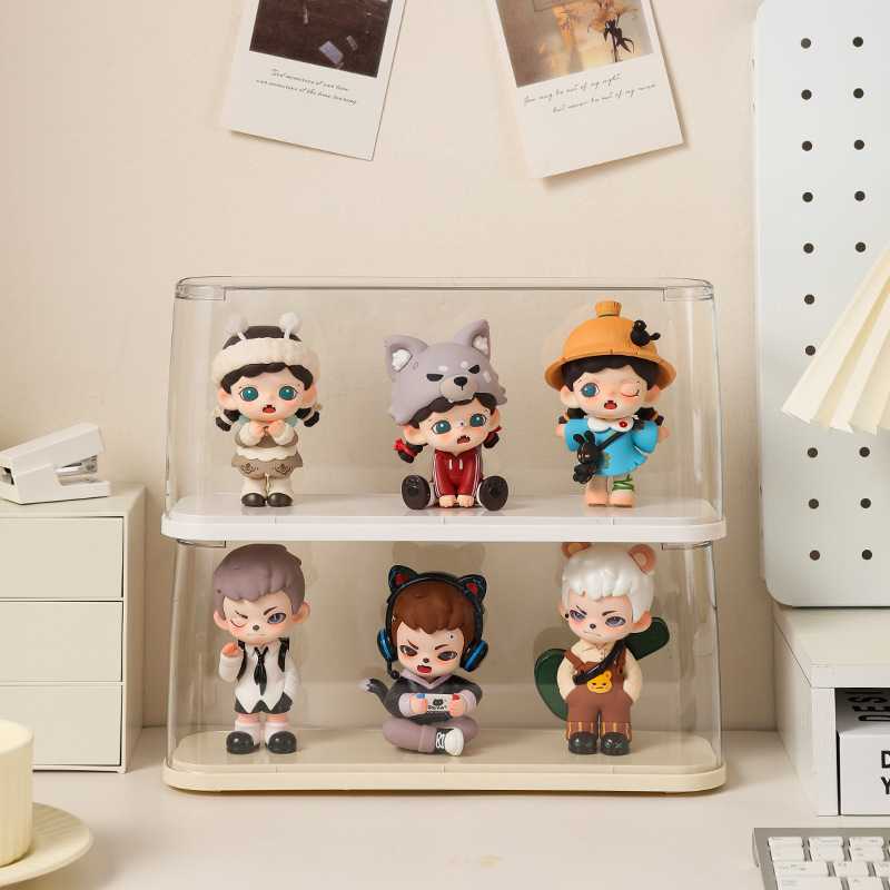 单层手办收纳盒可叠加防尘泡泡玛特公仔展示架玩偶礼物玩具盒储物