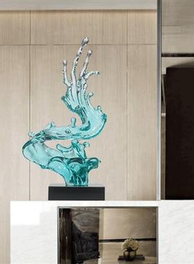 创意浪花雕塑透明树脂摆件现代酒店售楼大厅别墅样板房软装艺术品