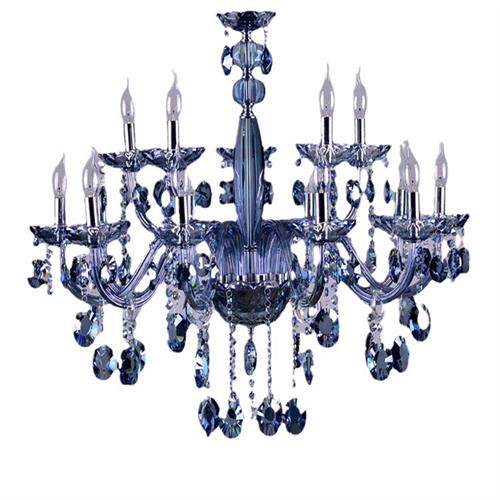 蓝色水晶吊灯欧式灯简欧客厅灯具美式卧室餐厅灯奢华大气蜡烛灯饰