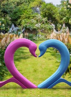 仿真天鹅摆件户外玻璃钢天鹅座凳雕塑景区步行街网红打卡拍照美陈