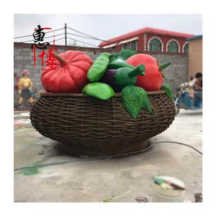 玻璃钢大菜篮子雕塑定制蔬菜篮花篮雕塑仿真蔬菜生态园景观农作物