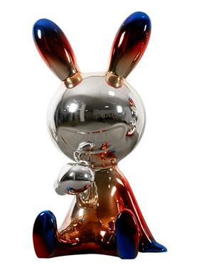 现代卡通玻璃钢兔子电镀雕塑摆件客厅家居装饰坐姿大型落地摆件