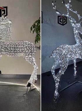 户外花园售楼处草坪铁不锈钢图案剪梅花鹿雕刻饰品夜光饰品