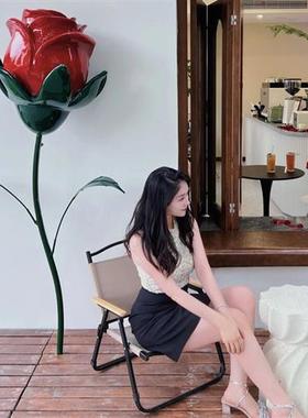 大型仿真玫瑰花玻璃钢雕塑橱窗摆件公园商场装饰婚礼店铺花艺装饰