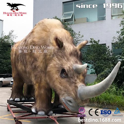 大型仿真披毛犀牛模型摆件机械电动粘毛犀牛收藏品展览商场动物.