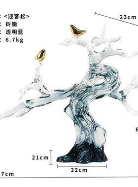 酒店会所大堂抽象透明树挂饰树脂雕塑迎客松摆件别墅售楼处装饰品