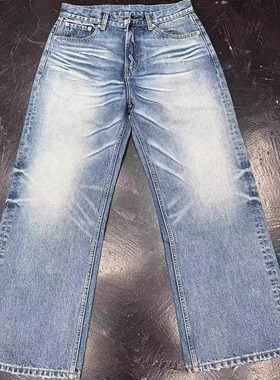 TBR 02战斗牛王 A字型cleanfit浅蓝水洗雪花纹宽松做旧直筒牛仔裤