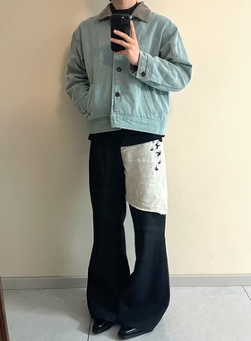 paris style水洗做旧短款Boxy版夹克男秋冬cleanfit翻领工装外套