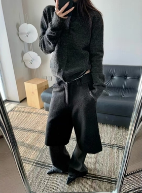 Paris style保暖高领针织衫毛衣百搭羊毛混纺卷边开衫纽扣上衣男