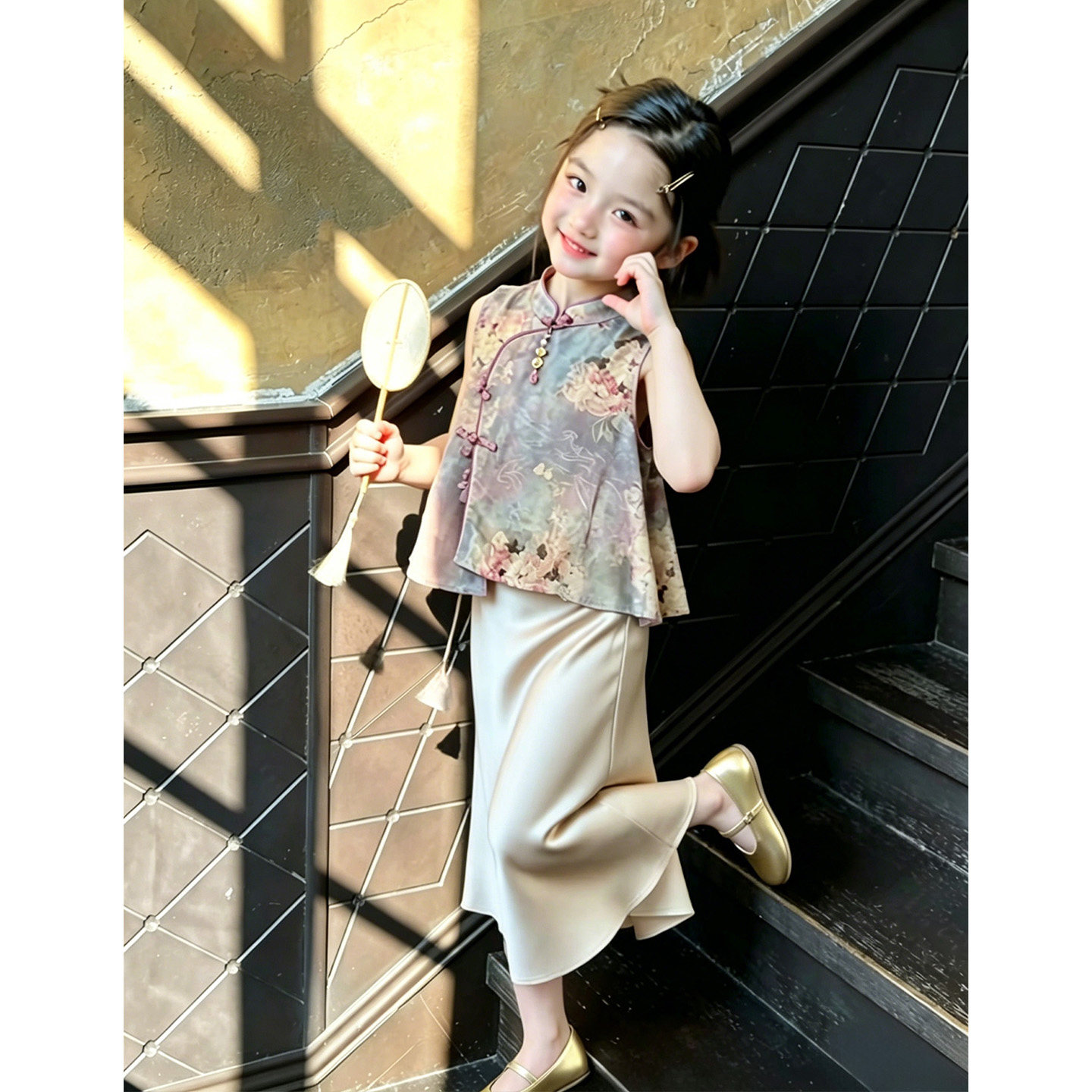 汉服女童2026新款儿童旗袍国风新中式夏装套装女大童日常可穿唐装