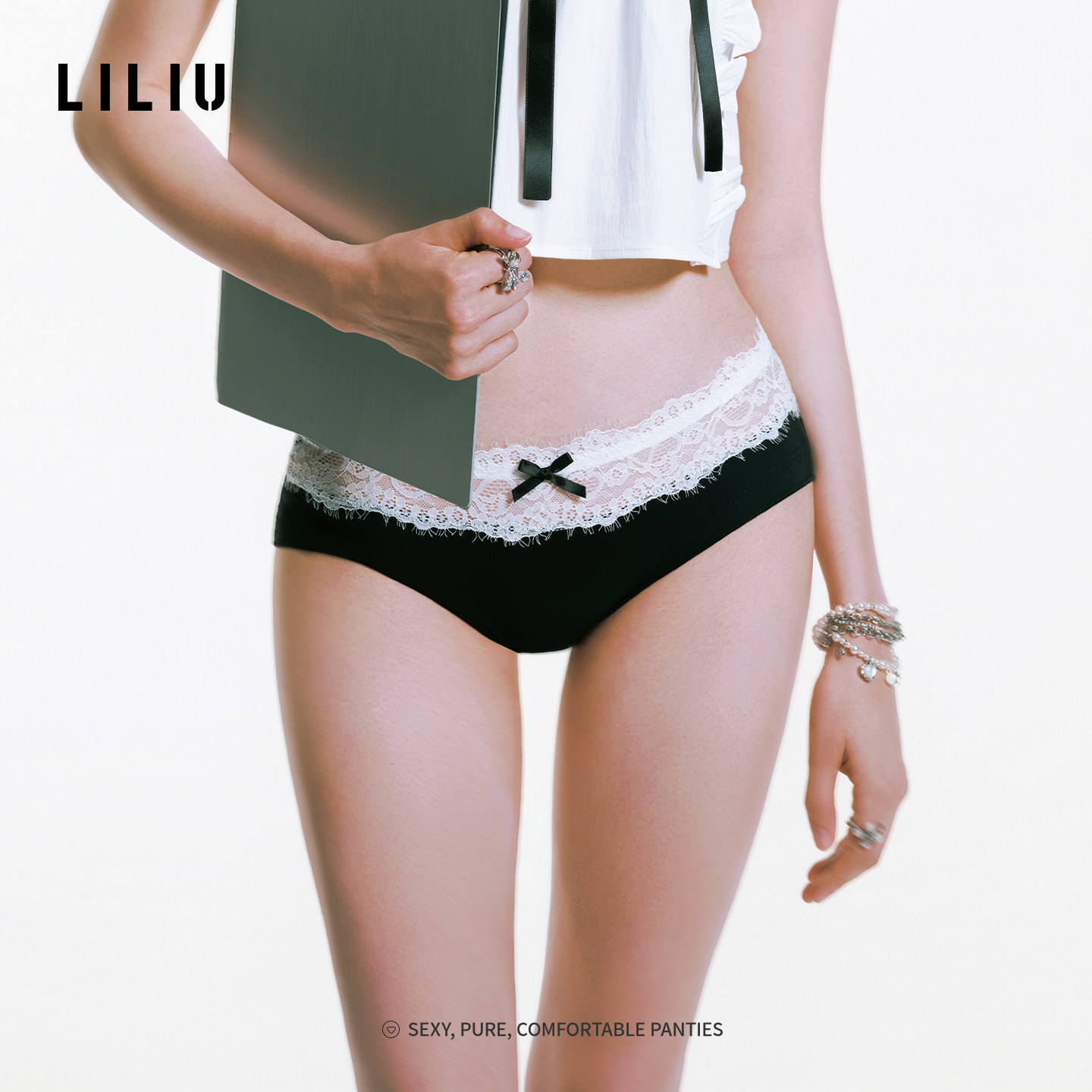 LILIU|纯欲风蕾丝边性感内裤女新款蝴蝶结包臀女士三角裤头春夏