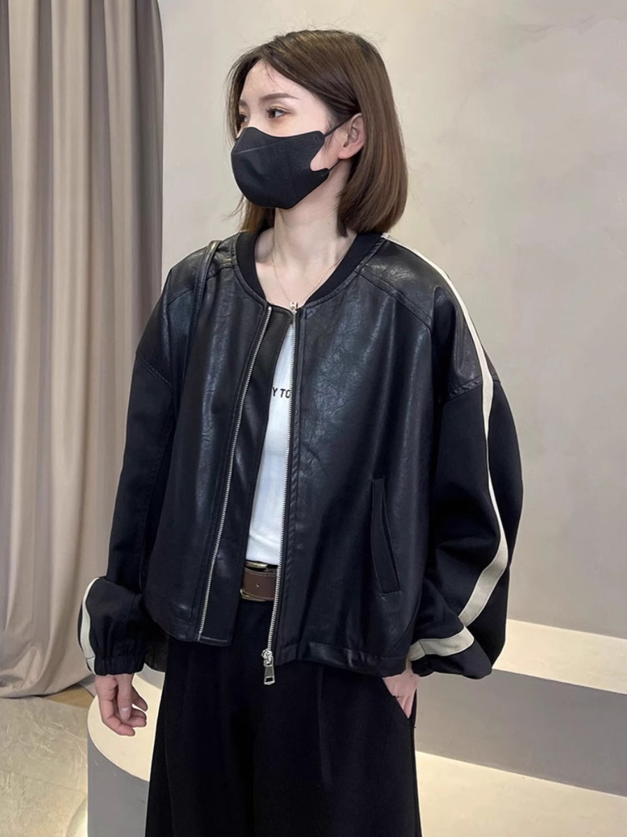 欧货条纹拼接撞色棒球服外套女2025春季新款时尚潮流百搭夹克上衣