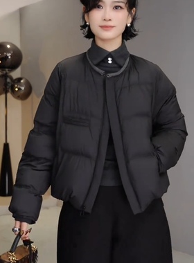 短款圆领羽绒服外套女2025冬季新款宽松显瘦百搭保暖白鸭绒面包服