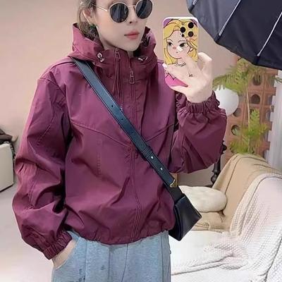 冲锋衣双拉链加棉外套女短款2025秋冬新款连帽时尚小个子夹克上衣