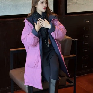 欧货时尚双面穿连帽棉服女2025秋冬新款宽松显瘦中长款棉衣外套潮