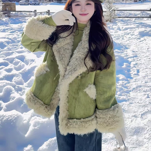 加绒加厚羊羔毛外套女2025冬季新款宽松显瘦保暖皮毛一体毛绒上衣