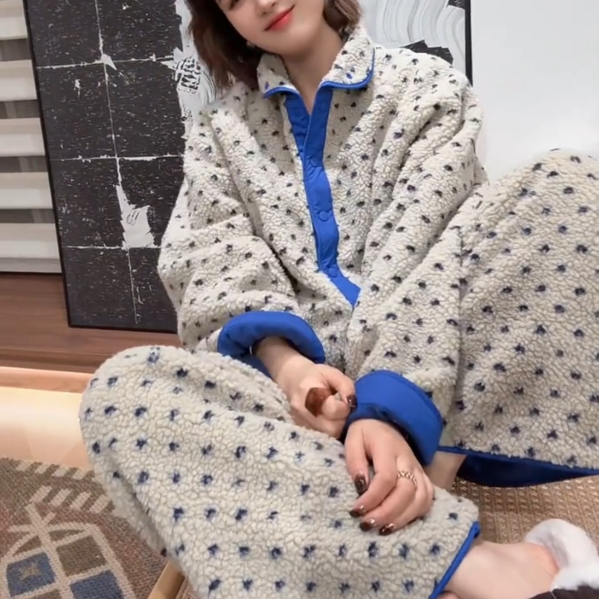 加绒加厚立领双面穿家居服睡衣女