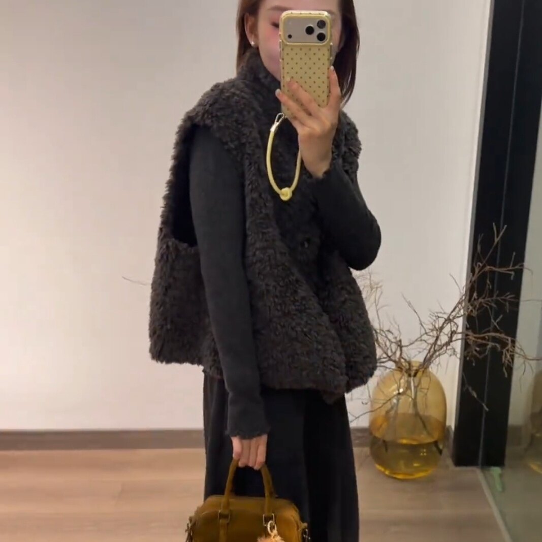 韩系立领羊羔毛马甲女2026秋冬新款宽松百搭显瘦保暖外穿毛毛马夹