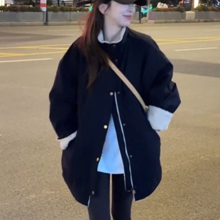 韩系双面穿羊羔毛拼接派克服女2025冬季 宽松百搭加厚保暖外套 新款