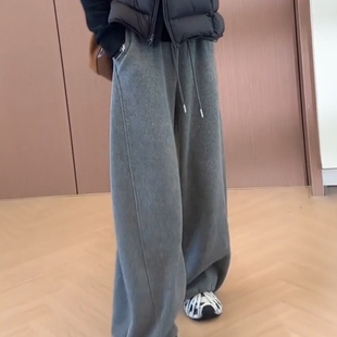 高腰显瘦百搭直筒休闲卫裤 韩系加绒加厚弯刀阔腿裤 女2025秋冬新款