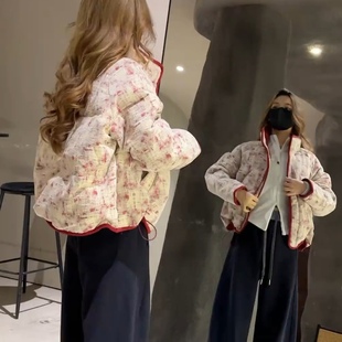韩系撞色立领短款棉服外套女2025冬季新款宽松休闲加厚保暖面包服