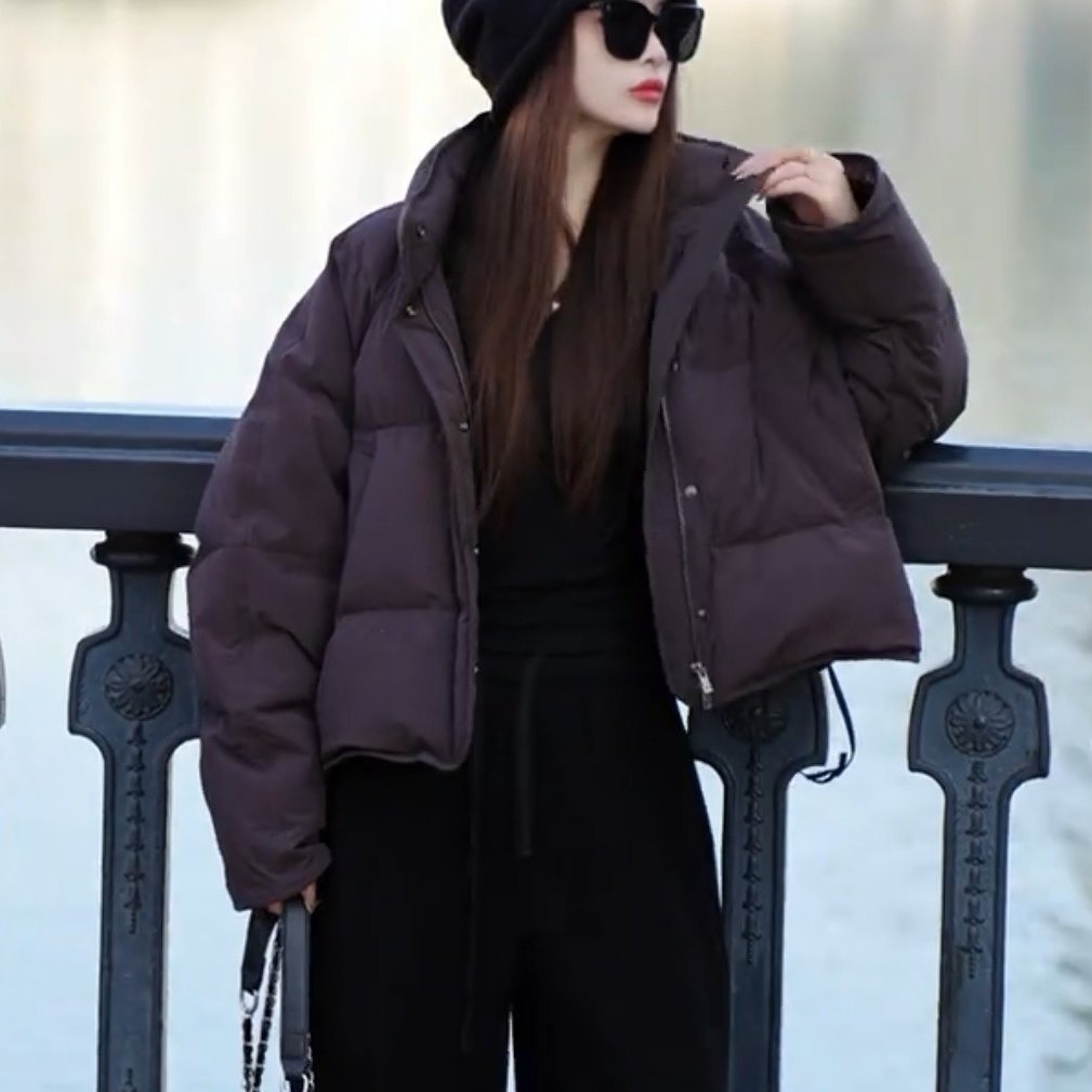 短款纯色立领羽绒服外套女冬季