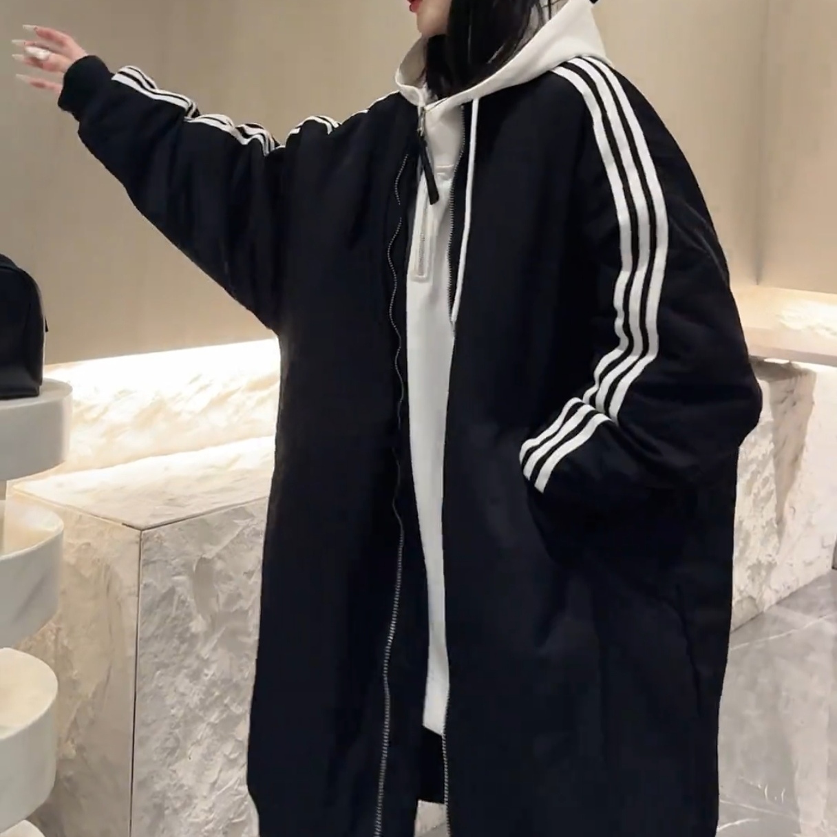 美式三道杠棉服外套女秋冬新款