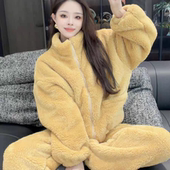 新款 珊瑚绒立领家居服套装 女2025冬季 软乎加绒加厚保暖睡衣两件套