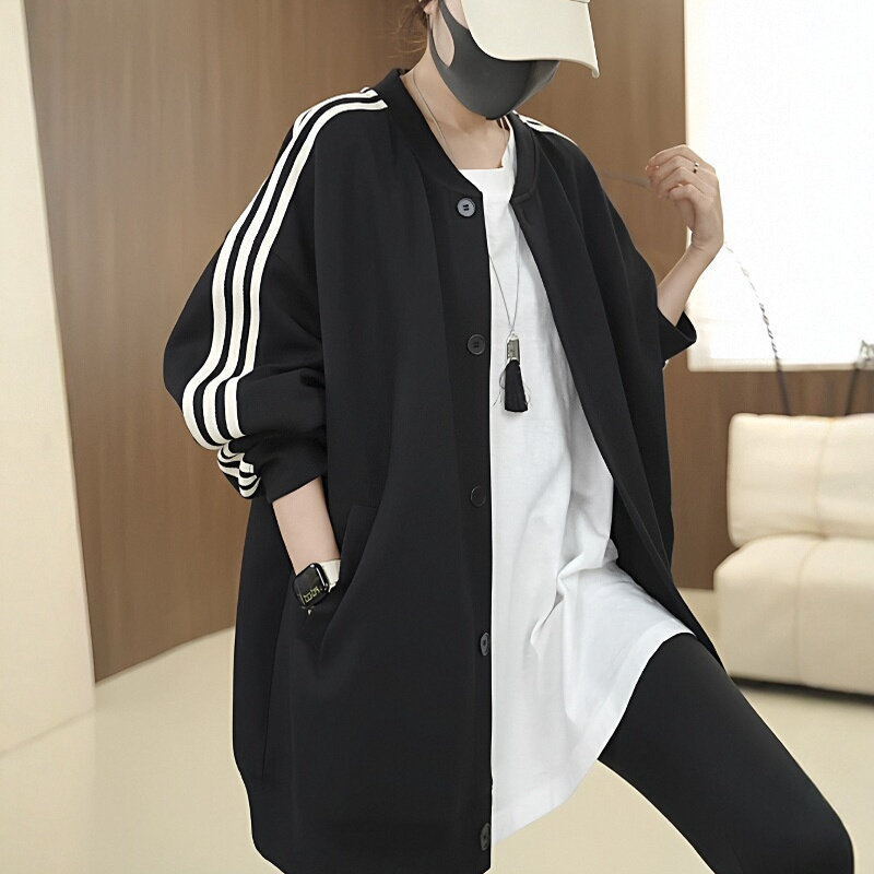 美式撞色三条杠棒球服外套女2026春秋新款宽松百搭时尚休闲上衣潮