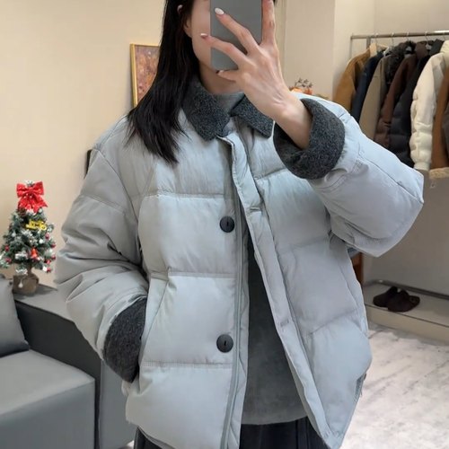 短款翻领撞色羽绒服女冬季新款