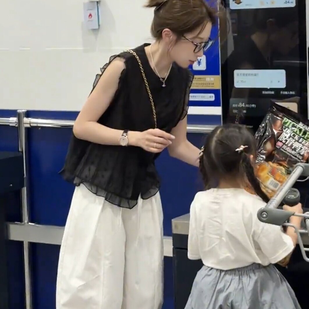 法式荷叶边提花无袖衬衫女夏季图片