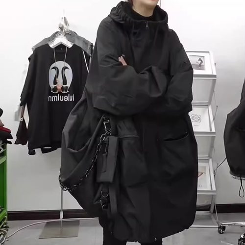 欧货连帽中长款外套女2025秋季新款高级感时尚休闲百搭宽松冲锋衣