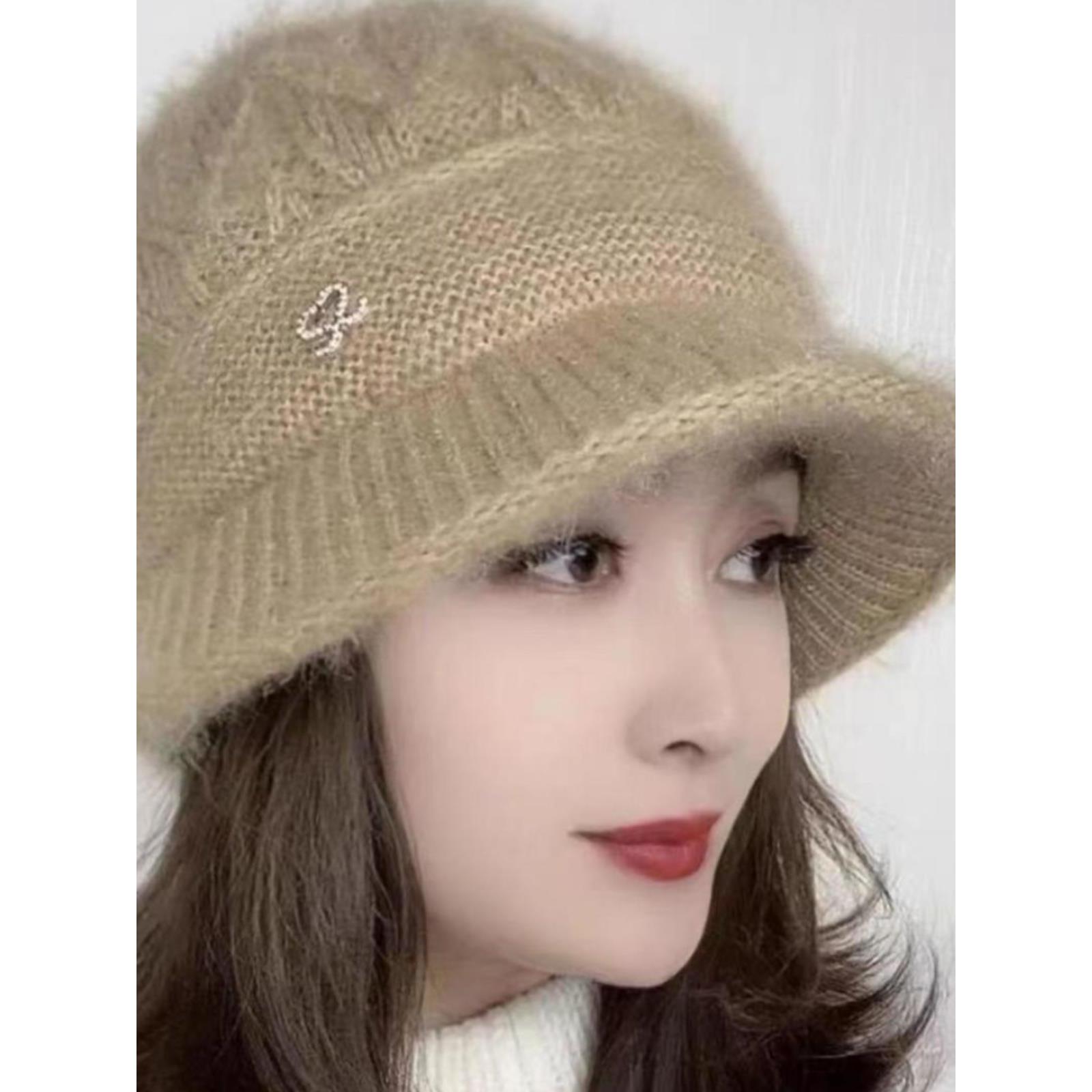 松鼠绒双层针织时尚百搭冬季堆堆帽女士编织韩版保暖帽秋冬帽子女