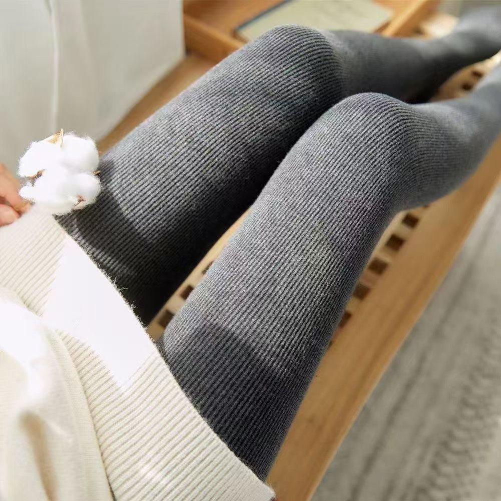 不起球袜子铺秋冬打底裤女深灰色保暖连脚裤袜加厚加绒女竖条纹棉