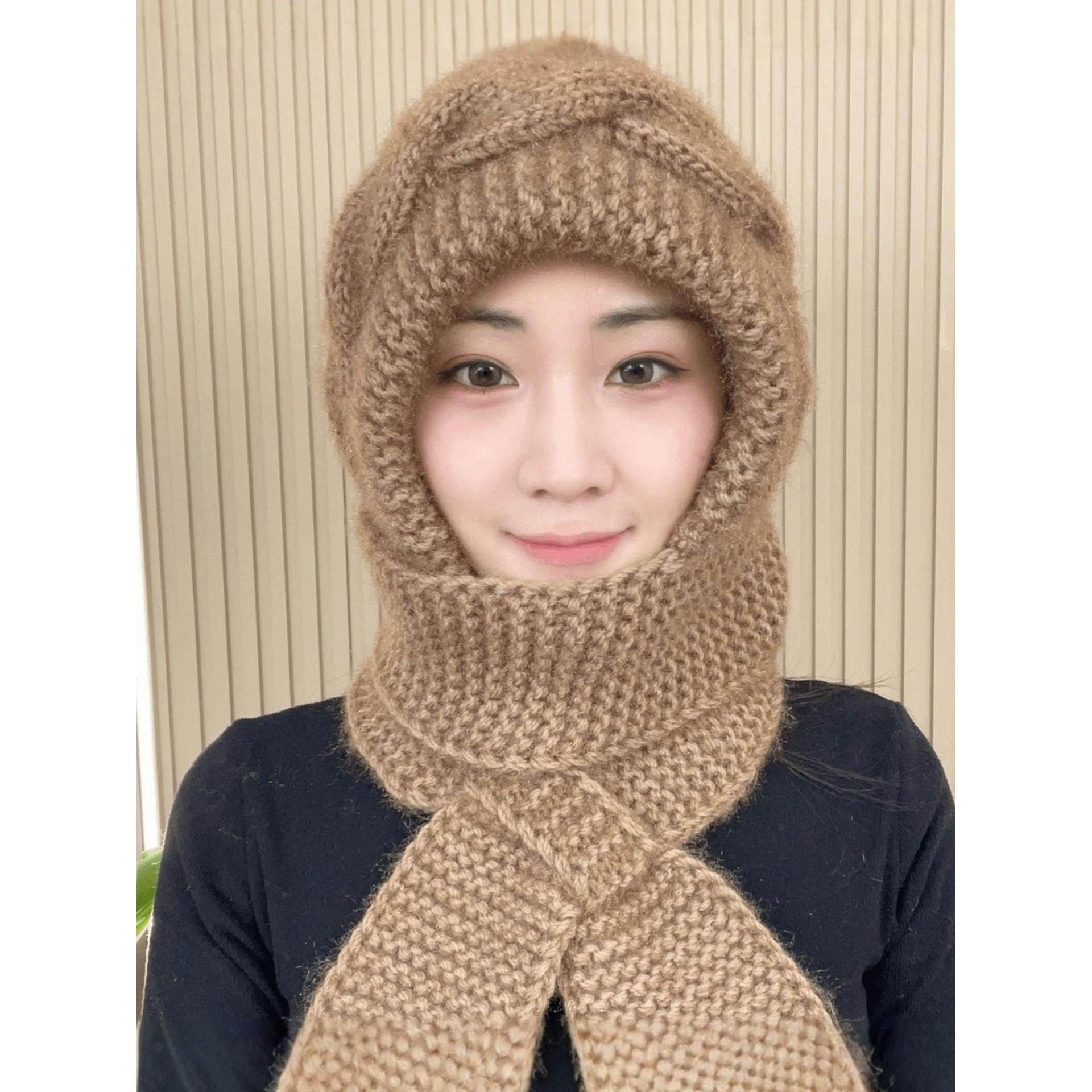 加厚保暖帽子围巾一体女秋