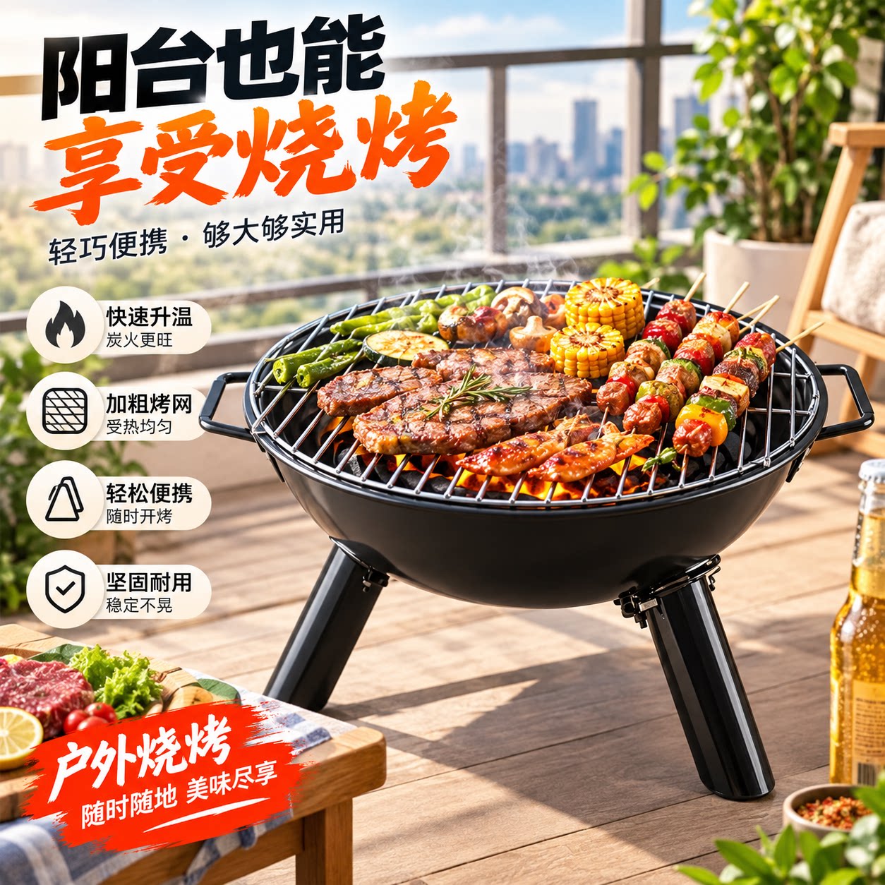 便携露营木炭烧烤炉2-5人