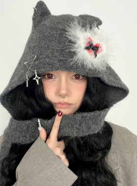 ola原创设计哥特小恶魔毛线帽保暖大头围拉法帽女甜酷亚比Y2K帽子