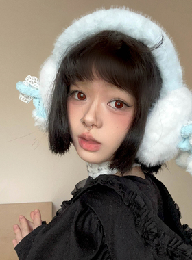 冬季可爱毛绒蝴蝶结防风耳套女