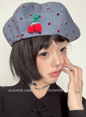 红波点显脸小贝雷帽女