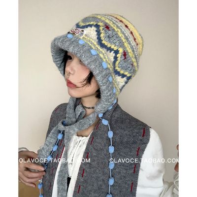 费尔岛复古护耳毛线帽