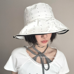 甜美波点渔夫帽女新款夏季防晒大檐遮阳帽出游白色蝴蝶结韩系帽子