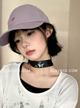 紫色可爱小狗刺绣鸭舌帽女大头围显脸小短发棒球帽甜美加宽帽子