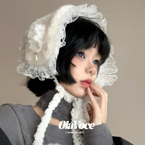 日系软萌少女蕾丝边保暖耳套