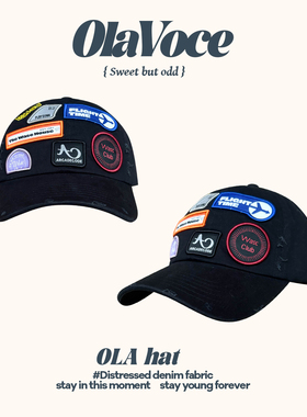 美式复古徽章贴布棒球帽男女同款破洞黑色暗黑鸭舌帽百搭帽子潮